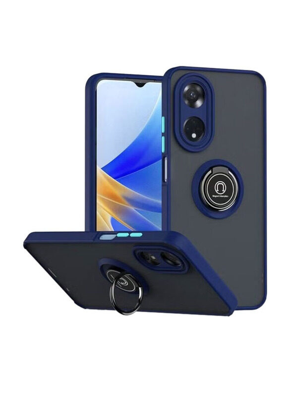 

Olliwon OPPO Reno 8T 5G Protective Shockproof Car Magnetic Mount Matte Back Mobile Phone Case Cover with Metal Ring Holder, Blue