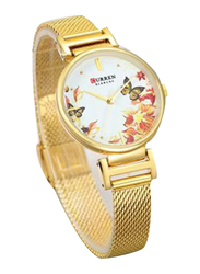 Curren Analog Watch for Women with Stainless Steel Band, Water Resistant, 9053, Gold-Multicolour