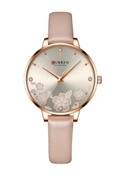 Curren Analog Watch for Women with Leather Band, Water Resistant, J-4896P, Pink-Gold