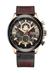 Curren Analog Watch for Men with Geniune Leather Band, Water Resistant and Chronograph, 8380, Brown-Black