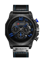 Curren Analog Watch for Men with Leather Band, Water Resistant and Chronograph, 8287, Black