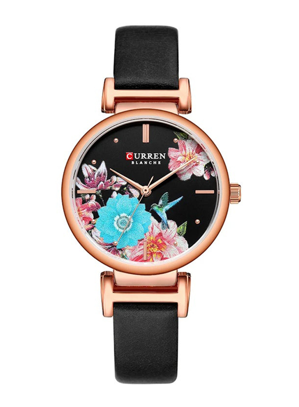 Curren Analog Watch for Girls with Leather Band, Water Resistant, C9053L-2, Black-Multicolour