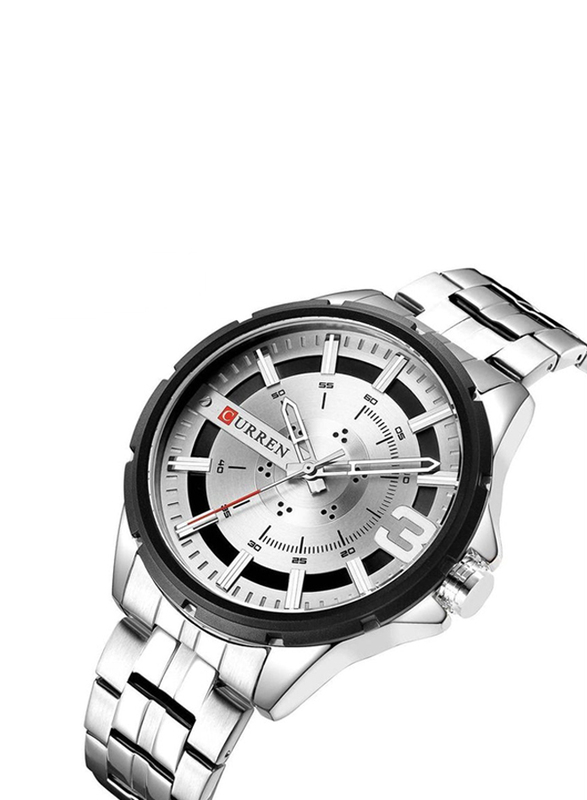 Curren Analog Watch for Men with Stainless Steel Band, Water Resistant, J3939W, Silver-Silver