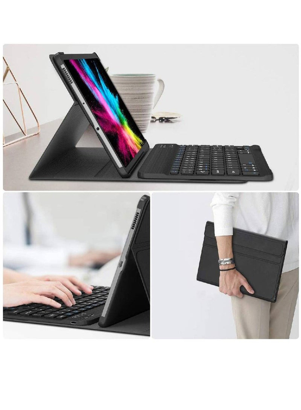 Protective Leather Smart Wireless Bluetooth Detachable Waterproof Magnetic Folio Stand Tablet Keyboard Case for Samsung Galaxy Tab S6 Lite 10.4 inch 2020/2022, Black