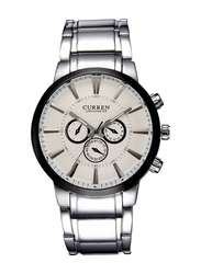 Curren Analog Watch for Men with Metal Band, Chronograph, Silver-White