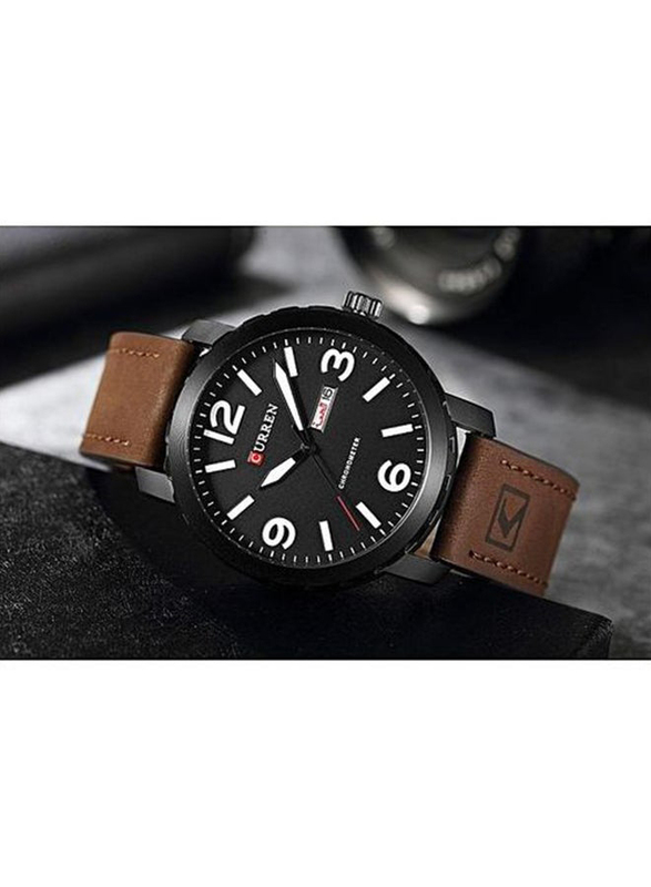 Curren Analog Wrist Watch for Men with Leather Band, Water Resistant, 8273, Brown-Black