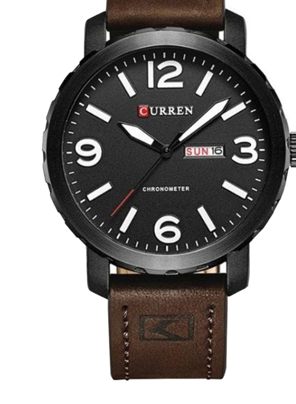 Curren Analog Wrist Watch for Men with Leather Band, Water Resistant, 8273, Brown-Black