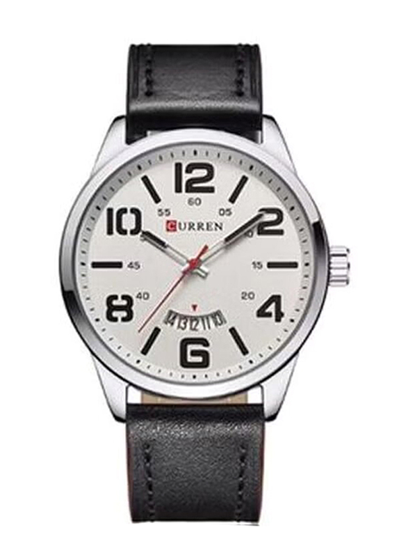 Curren Analog Watch for Men with Leather Band, Water Resistant, 8236, Black-White