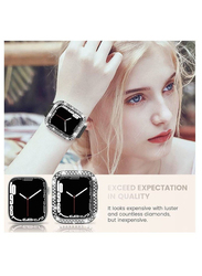 2-Piece iWatch Protective PC Bling Diamond Crystal Frame Smartwatch Case Cover for Apple Watch Series 7 41mm, Clear/Black