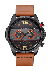 Curren Analog + Digital Watch for Men with Leather Band, Chronograph, J3748BBR-KM, Brown-Black