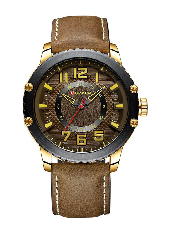 Curren Analog Watch for Men with Leather Band, Water Resistance, 8341-3, Brown-Green