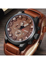 Curren Analog Watch for Men with Leather Band, Water Resistant, WT-CU-8225-BR, Brown