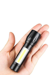 USB Mini Rechargeable Handheld Pocket Compact Portable LED Torch Light with COB Side Searchlight, 2 Pieces, Black