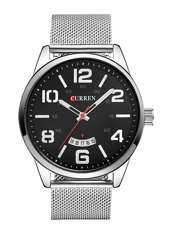Curren Analog Watch for Men with Stainless Steel Band, Water Resistant, WT-CU-8236-B3#D3, Silver-Black