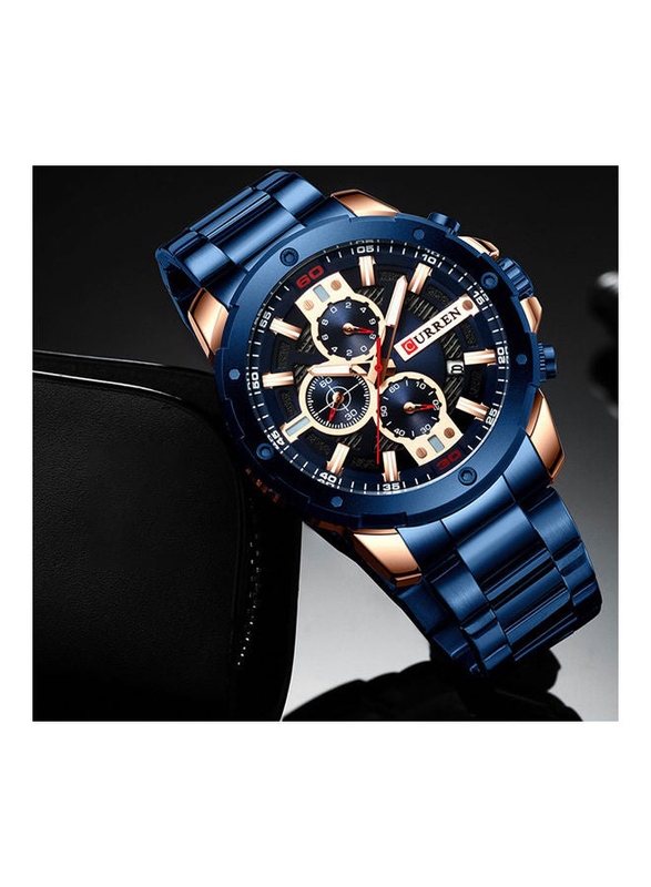 Curren Analog Watch for Men with Stainless Steel Band, Water Resistant, J4006BL-KM, Blue-Black