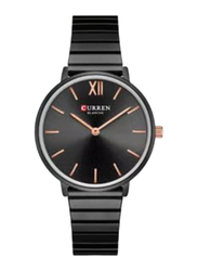 Curren Analog Watch for Women with Stainless Steel Band, Water Resistant, 9040, Black