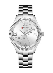 Curren New Fashion Quartz Movement Analog Wrist Watch for Women with Stainless Steel Band, Water Resistant, 9009, Silver