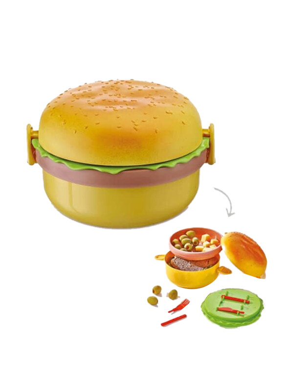 

Generic 2 Layer Plastic Burger Shape Lunch Box Tiffin, 1000ml, Multicolour