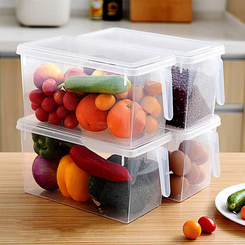 

Generic Plastic Fridge Food Storage Organizer with Lid & Handle, 4 Pieces, Clear