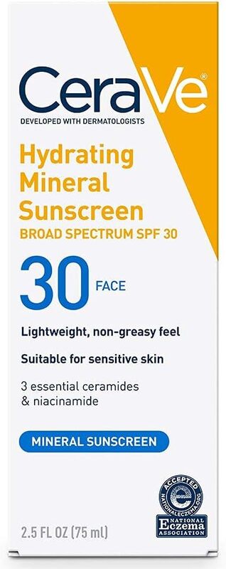 Cerave Hydrating Mineral Sunscreen SPF30. 2.5FL 75ml