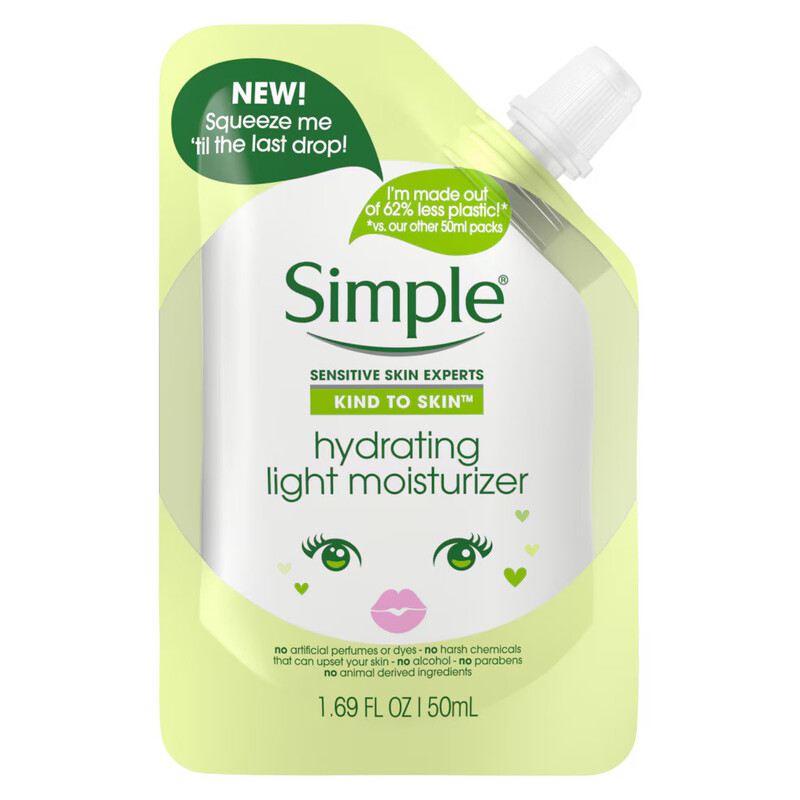 Simple Sassy Hydrating Light Moisturizer Mini Travel Size Eco Friendly Pouch, 1.69 Fl Oz, 50ml