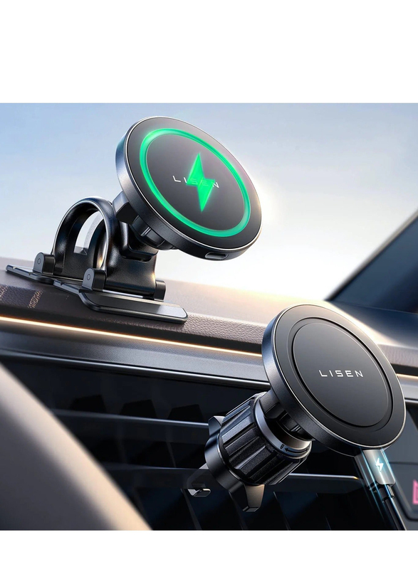 Lisen Air Vent & Dashboard Holder MagSafe Car Wireless Charging Mount, Black