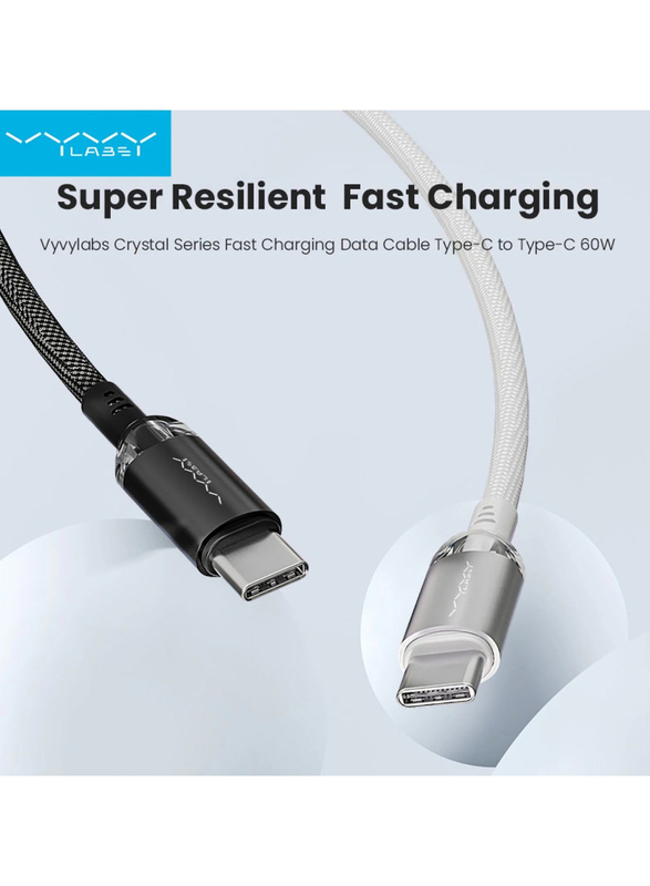 Vyvylabs Crystal Series 1-Meter USB Type-C Cable, USB Type-C to USB Type-C, Fast Charging Data Cable for Smartphones, White