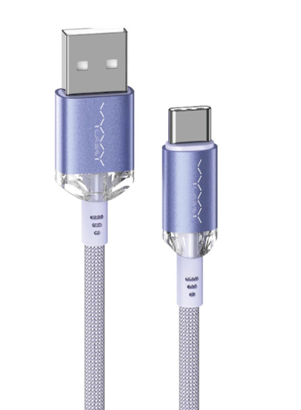 Vyvylabs Crystal Series 1-Meter USB Type-C Cable, USB Type A to USB Type-C, Fast Charging Data Cable for Smartphones, Purple
