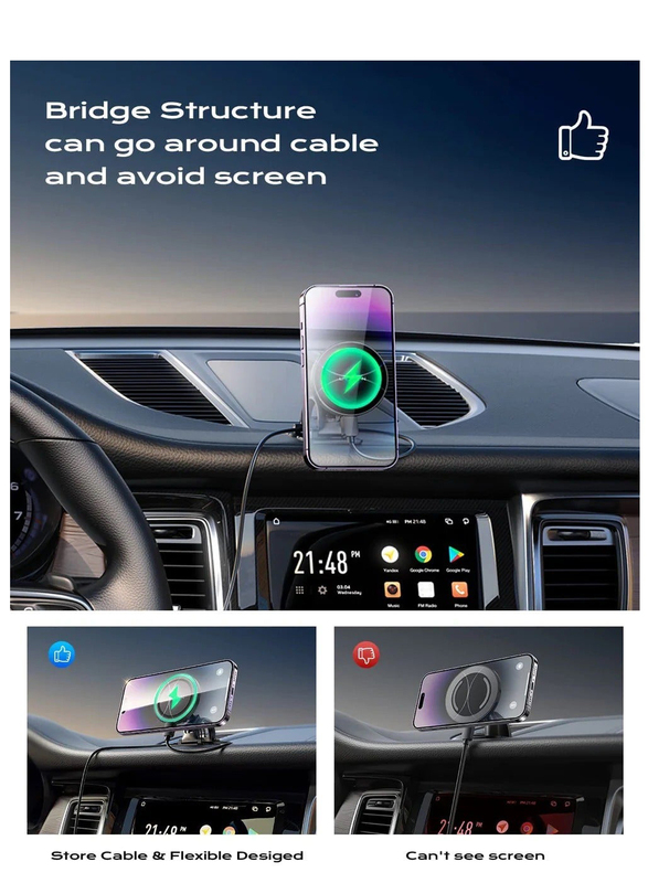 Lisen Air Vent & Dashboard Holder MagSafe Car Wireless Charging Mount, Black
