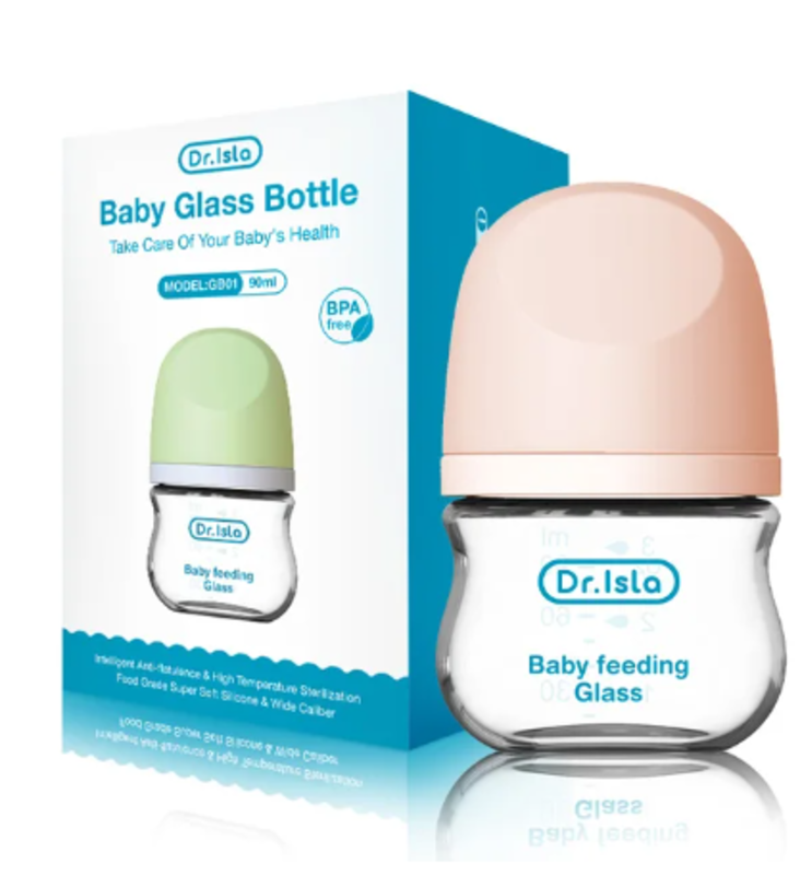 Glass baby bottle GB01 90ml Pink