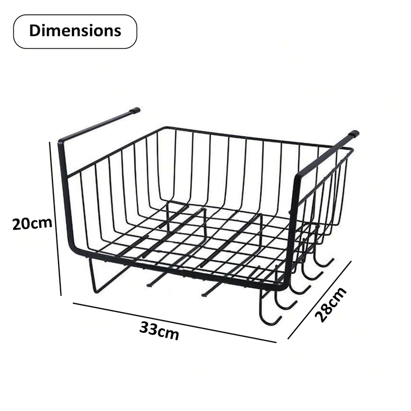 HEXAR Under Shelf Basket, Multifunctional Metal Cabinet Storage Basket with 4 Hooks Towel Holders Basket Organizer For Kitchen Pantry Closet