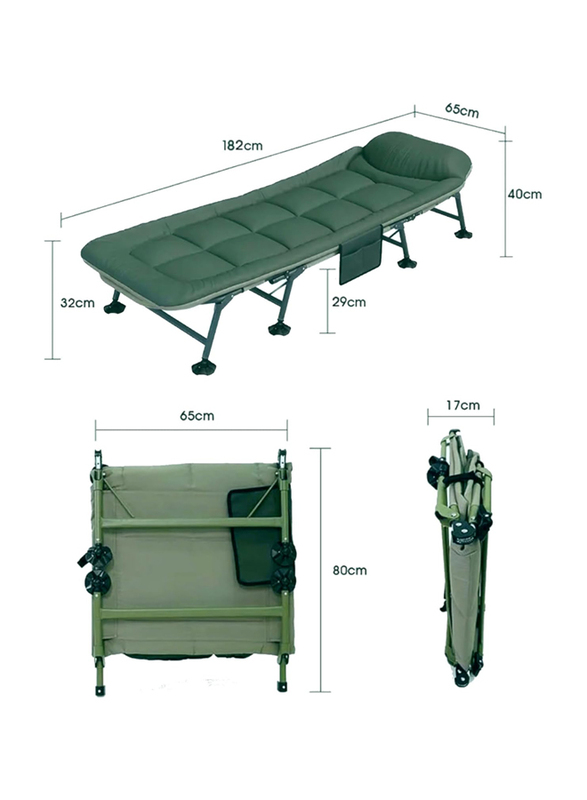 Hexar Premium Camping Comfortable Folding Bed, Dark Green