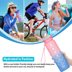 Hexar Leakproof Motivational Sports Water Bottle with Straw & Time Marker, 1L, Pink/Blue