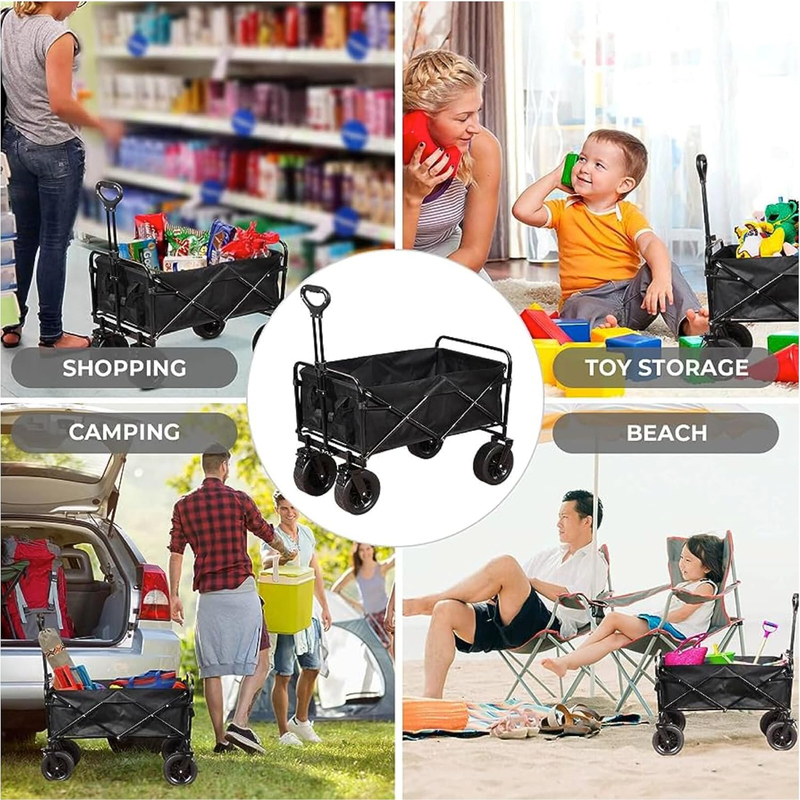 Hexar Heavy Duty Folding Multi-Functional Portable Shopping Trolley with Adjustable Handle, Black