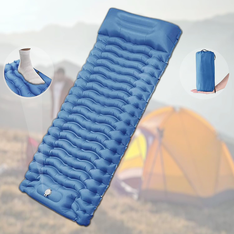 Hexar Self Inflating Sleeping Pad with Foot Pump, with Carry Bag and Repair Patches, Navy Blue