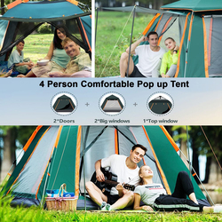 Hexar Automatic Instant Pop-Up Portable Camping Tent with Carry Bag, 4 Person, Green