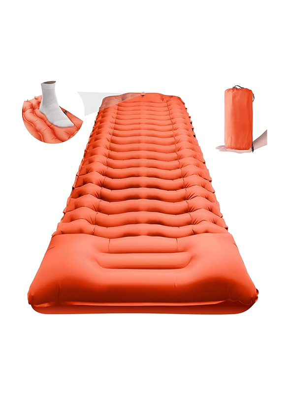 Hexar Self Inflating Sleeping Pad with Foot Pump, with Carry Bag and Repair Patches, Bright Orange
