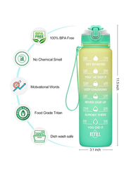 Hexar Leakproof Motivational Sports Water Bottle with Straw & Time Marker, 1L, Green/Yellow