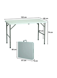 Hexar Heavy Duty Multipurpose Folding Camping Table with Carry Handle, 122 x 60 x 74cm, White