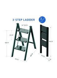 Hexar 3-Steps Multipurpose Step Ladder Folding Ladder with Anti-Slip Pedal, Black