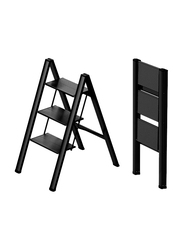 Hexar 3-Steps Multipurpose Step Ladder Folding Ladder with Anti-Slip Pedal, Black