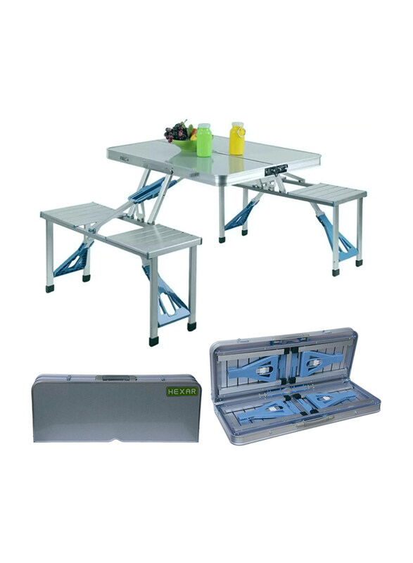 

Hexar Aluminium Folding Camping Picnic Table with 4 Seats, Silver