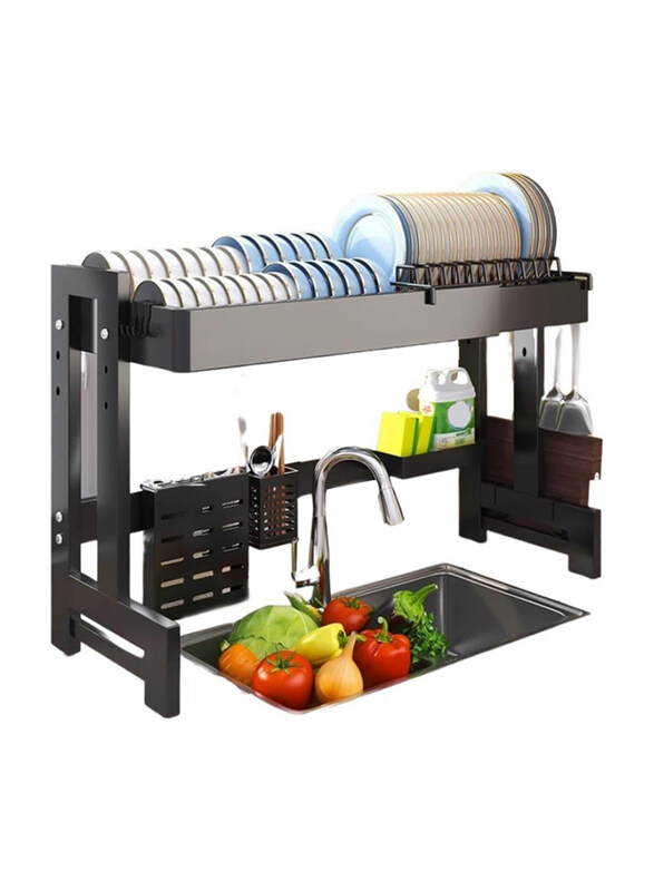

Hexar 2-Tier Extra Heavy Duty Adjustable Over The Sink Dish Rack, Black