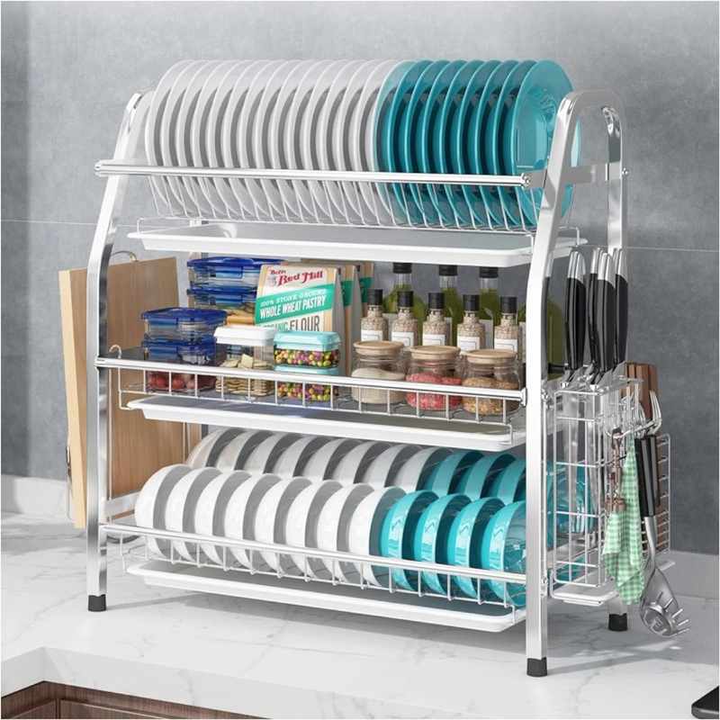 Hexar 3-Tier Heavy Duty Dish Drying Rack, Silver