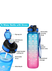 Hexar Leakproof Motivational Sports Water Bottle with Straw & Time Marker, 1L, Pink/Blue
