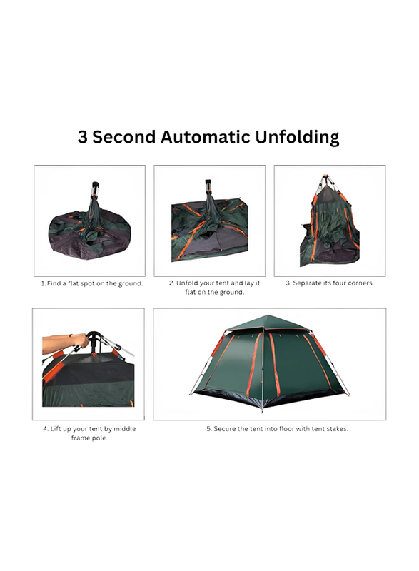 Hexar Automatic Instant Pop-Up Portable Camping Tent with Carry Bag, 4 Person, Green