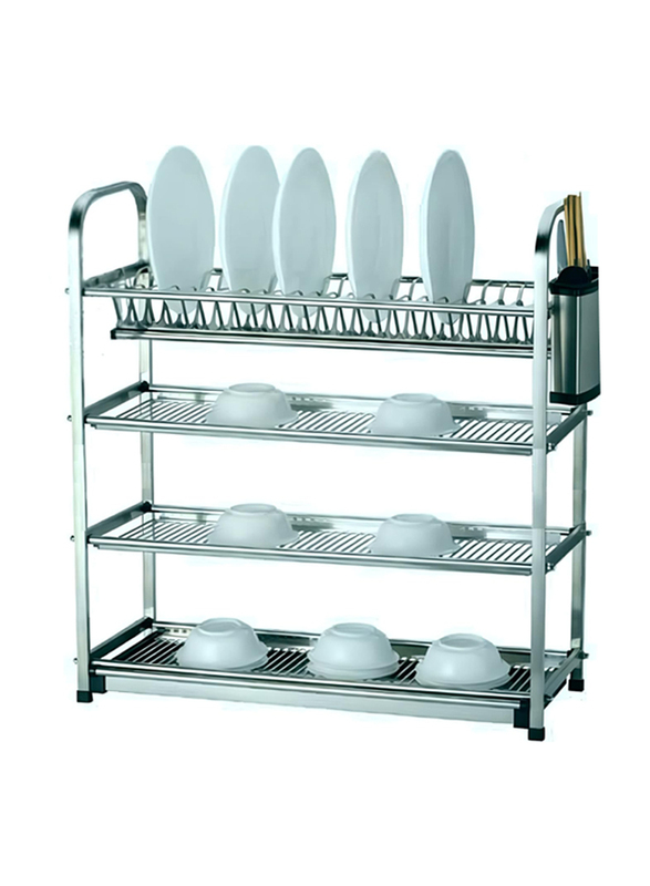 Hexar 4-Tier Heavy Duty Stainless Steel Dish Drying Stand, Silver