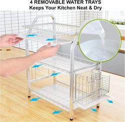 Hexar 3-Tier Heavy Duty Dish Drying Rack, Silver