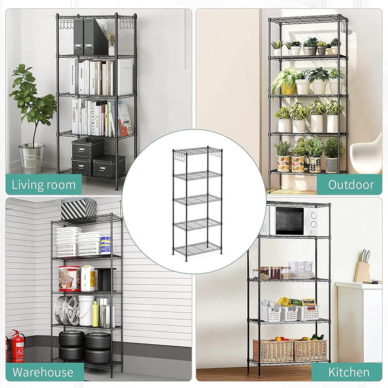Hexar 5-Tier Heavy Duty Wire Storage Shelving Rack with Levelling Feet, Black
