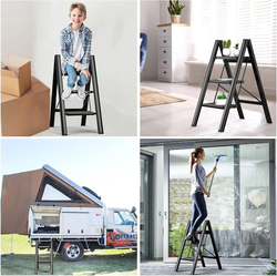 Hexar 3-Steps Multipurpose Step Ladder Folding Ladder with Anti-Slip Pedal, Black